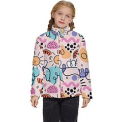 Abstract Doodle Pattern Kids  Puffer Bubble Jacket Coat by designsbymallika