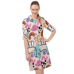 Abstract Doodle Pattern Long Sleeve Mini Shirt Dress by designsbymallika