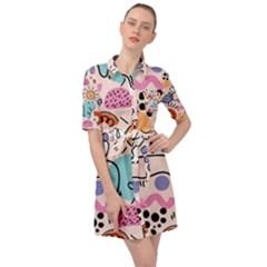 Abstract Doodle Pattern Belted Shirt Dress by designsbymallika