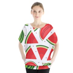 Watermelon Cuties White Batwing Chiffon Blouse