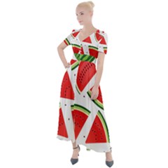 Watermelon Cuties White Button Up Short Sleeve Maxi Dress by ConteMonfrey