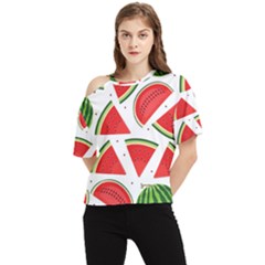 Watermelon Cuties White One Shoulder Cut Out Tee by ConteMonfrey