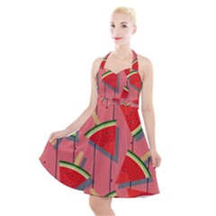 Red Watermelon Popsicle Halter Party Swing Dress  by ConteMonfrey