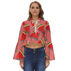 Red Watermelon Popsicle Boho Long Bell Sleeve Top
