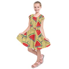 Pastel Watermelon Popsicle Kids  Short Sleeve Dress