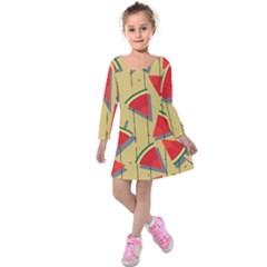 Pastel Watermelon Popsicle Kids  Long Sleeve Velvet Dress