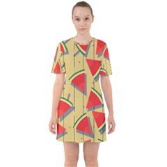 Pastel Watermelon Popsicle Sixties Short Sleeve Mini Dress