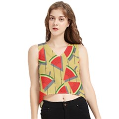 Pastel Watermelon Popsicle V-Neck Cropped Tank Top