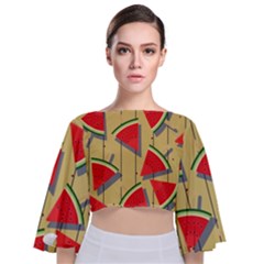 Pastel Watermelon Popsicle Tie Back Butterfly Sleeve Chiffon Top