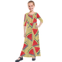 Pastel Watermelon Popsicle Kids  Quarter Sleeve Maxi Dress