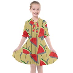 Pastel Watermelon Popsicle Kids  All Frills Chiffon Dress by ConteMonfrey