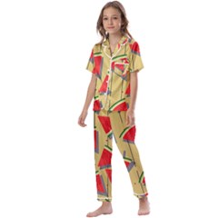 Pastel Watermelon Popsicle Kids  Satin Short Sleeve Pajamas Set