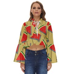 Pastel Watermelon Popsicle Boho Long Bell Sleeve Top