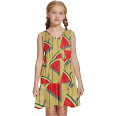 Pastel Watermelon Popsicle Kids  Sleeveless Tiered Mini Dress