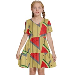 Pastel Watermelon Popsicle Kids  Short Sleeve Tiered Mini Dress