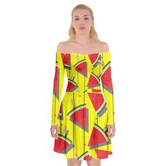 Yellow Watermelon Popsicle  Off Shoulder Skater Dress by ConteMonfrey