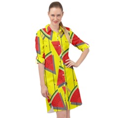 Yellow Watermelon Popsicle  Long Sleeve Mini Shirt Dress by ConteMonfrey