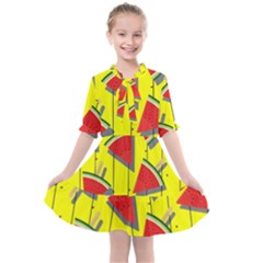 Yellow Watermelon Popsicle  Kids  All Frills Chiffon Dress by ConteMonfrey