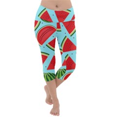 Blue Watermelon Lightweight Velour Capri Yoga Leggings by ConteMonfrey