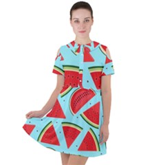 Blue Watermelon Short Sleeve Shoulder Cut Out Dress  by ConteMonfrey