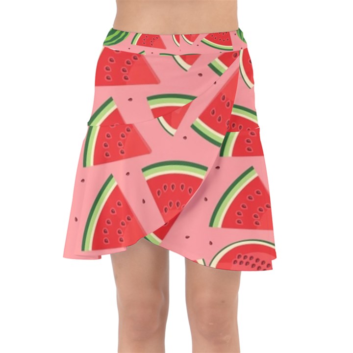 Red Watermelon  Wrap Front Skirt