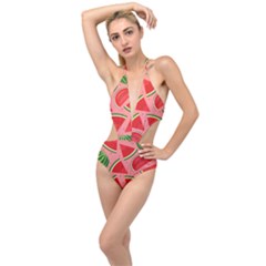 Red Watermelon  Plunging Cut Out Swimsuit by ConteMonfrey