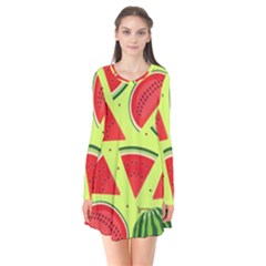 Pastel Watermelon   Long Sleeve V-neck Flare Dress by ConteMonfrey