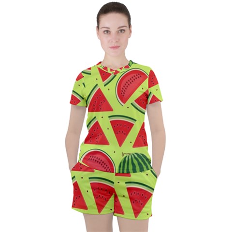 Pastel Watermelon   Women s Tee And Shorts Set by ConteMonfrey