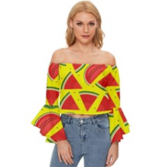 Yellow Watermelon   Off Shoulder Flutter Bell Sleeve Top by ConteMonfrey