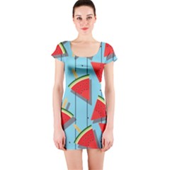 Blue Watermelon Popsicle  Short Sleeve Bodycon Dress by ConteMonfrey