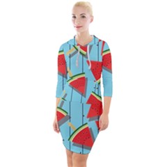 Blue Watermelon Popsicle  Quarter Sleeve Hood Bodycon Dress by ConteMonfrey