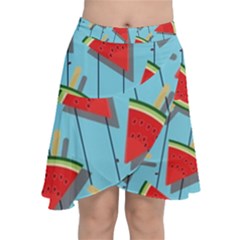 Blue Watermelon Popsicle  Chiffon Wrap Front Skirt by ConteMonfrey