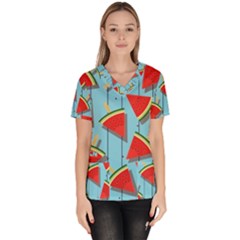 Blue Watermelon Popsicle  Women s V-neck Scrub Top by ConteMonfrey