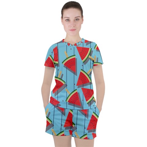 Blue Watermelon Popsicle  Women s Tee And Shorts Set by ConteMonfrey