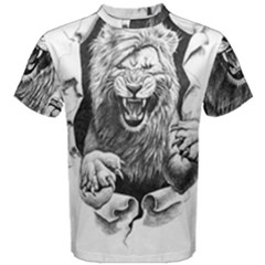 Drawing Angry Male Lion Roar Animal Men s Cotton Tee by danenraven