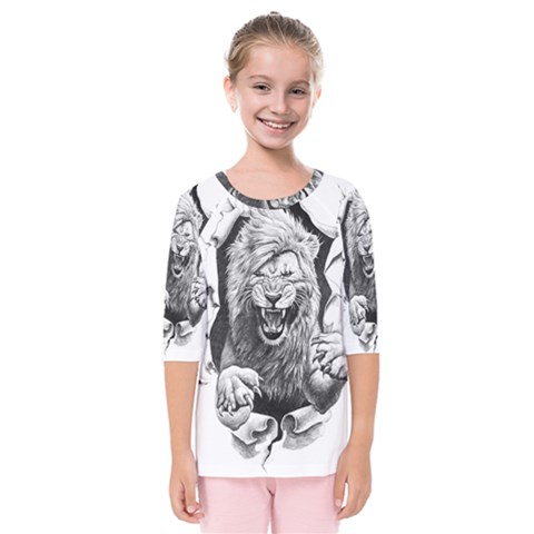 Drawing Angry Male Lion Roar Animal Kids  Quarter Sleeve Raglan Tee by danenraven