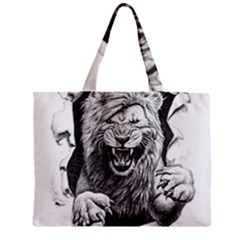 Drawing Angry Male Lion Roar Animal Zipper Mini Tote Bag by danenraven