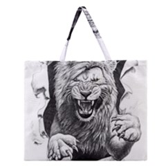 Drawing Angry Male Lion Roar Animal Zipper Large Tote Bag by danenraven