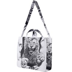 Drawing Angry Male Lion Roar Animal Square Shoulder Tote Bag by danenraven