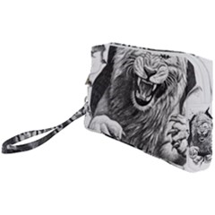 Drawing Angry Male Lion Roar Animal Wristlet Pouch Bag (small)