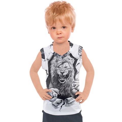 Drawing Angry Male Lion Roar Animal Kids  Sport Tank Top by danenraven