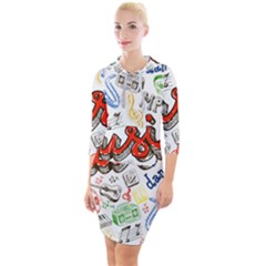 Music-color-elements Quarter Sleeve Hood Bodycon Dress