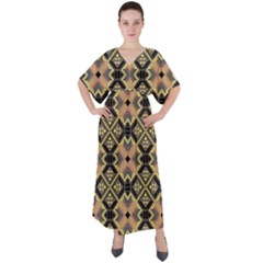 Seamless-mexican-pattern V-neck Boho Style Maxi Dress