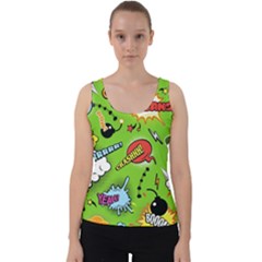 Modern-comics-background-pattern-with-bombs-lightening-jagged-clouds-speech-bubbles Velvet Tank Top