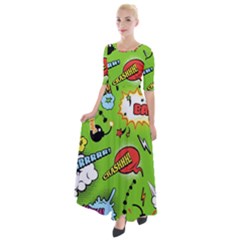 Modern-comics-background-pattern-with-bombs-lightening-jagged-clouds-speech-bubbles Half Sleeves Maxi Dress