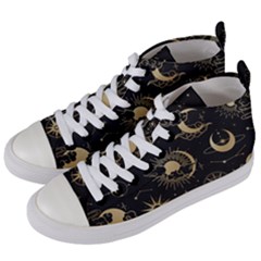 Asian-set-with-clouds-moon-sun-stars-vector-collection-oriental-chinese-japanese-korean-style Women s Mid-top Canvas Sneakers by Wegoenart