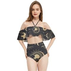 Asian-set-with-clouds-moon-sun-stars-vector-collection-oriental-chinese-japanese-korean-style Halter Flowy Bikini Set  by Wegoenart