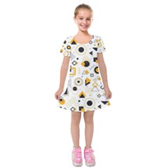 Flat-geometric-shapes-background Kids  Short Sleeve Velvet Dress by Wegoenart