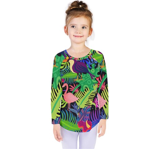 Tropical-exotic-colors-seamless-pattern Kids  Long Sleeve Tee by Wegoenart