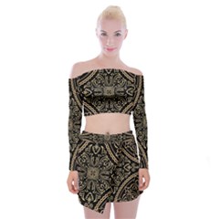 Zentangle-styled-ornament-pattern Off Shoulder Top With Mini Skirt Set by Wegoenart